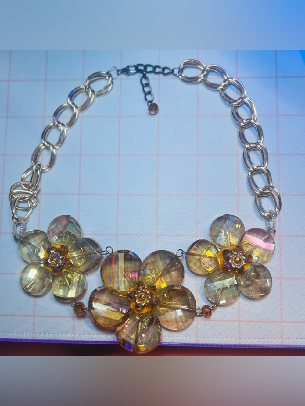 Gold-Tone Iridescent Floral Statement Necklace